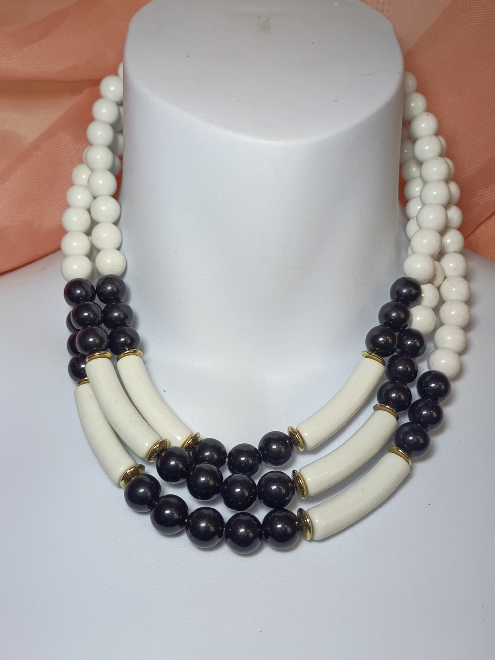 Classic Black & White Beaded Statement Necklace